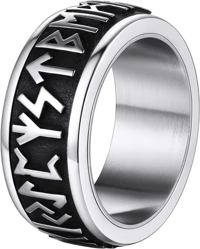 Miniatura 7 de Supcare Anillo giratorio para hombre y mujer, diseño nórdico/celta/luna, estrella, anillo giratorio con nombre personalizado, regalos para Navidad