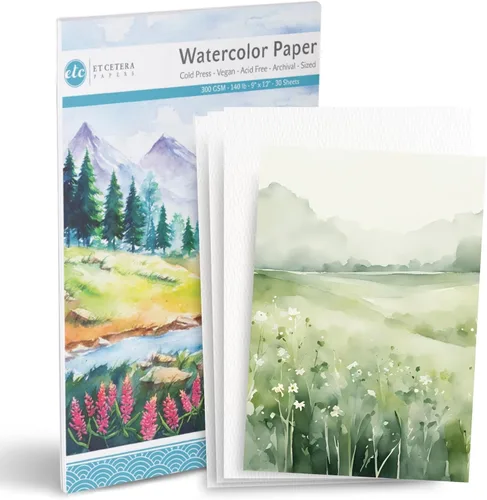 50 hojas de papel de acuarela blanco prensa fría (300GSM, 8.5 x 11)