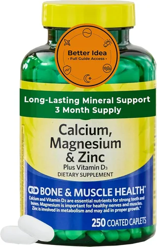 Calcio, magnesio y zinc más vitamina D3 – 250 cápsulas recubiertas (suministro de casi 3 meses) – Apoyo óseo, muscular e inmunológico – 1000 mg de