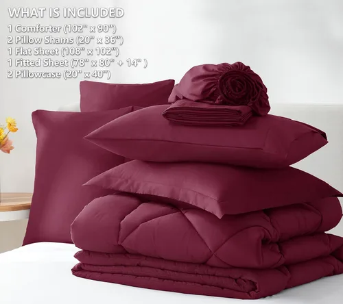 Miniatura 6 de CozyLux Juego de edredón tamaño King color burdeos - 7 piezas, juego de cama en una bolsa, tamaño King, juego de ropa de cama de lujo suave