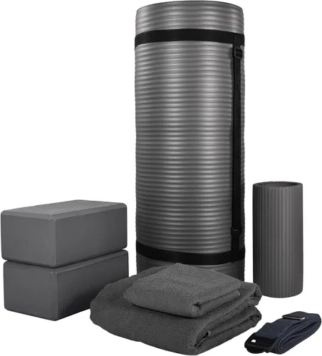 Miniatura 15 de BalanceFrom Juego de yoga de 7 piezas con esterilla extra gruesa de 71 x 24 x 1 pulgadas y correa de transporte – Incluye 2 bloques, correa de Rosado