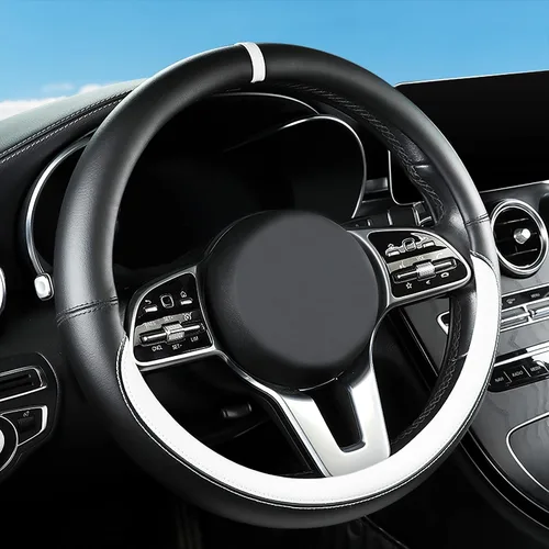 Miniatura 28 de Funda universal para volante de automóvil con masaje 3D, 14.5-15 pulgadas, fundas de cuero de fibra de carbono negras, transpirables