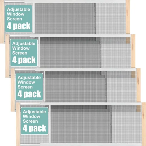 Miniatura 8 de Hicarer 4 piezas de pantalla de ventana extensible ajustable deslizante de malla con rieles chapados en zinc y extremos de madera barnizada
