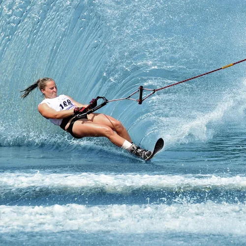 Miniatura 7 de Obcursco Cuerda Wakeboard, línea de deportes acuáticos con mango EVA. Ideal para esquí acuático, wakeboard, rodillera 2 secciones rojo y negro