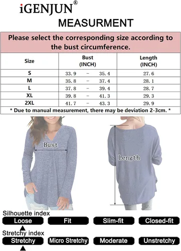 Miniatura 5 de iGENJUN Camisas de manga larga para mujer, moda de otoño, manga larga, cuello en V, túnica para leggings, ajuste holgado, rosa, S