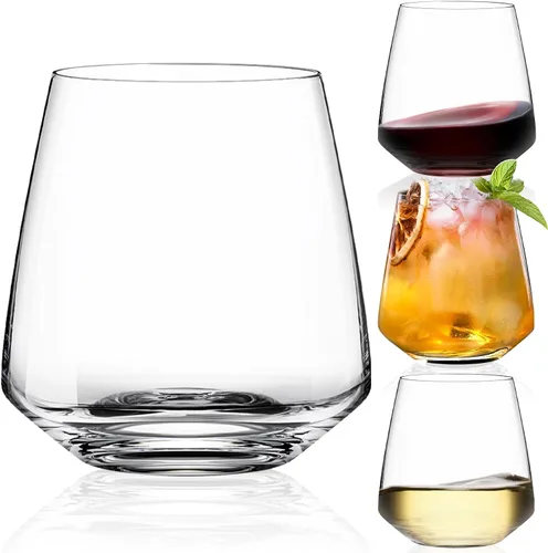 Juego de copas de vino sin tallo de 4 a 15 onzas, transparentes y modernas copas de vino sopladas a mano, vidrio de cristal de diseño europeo para