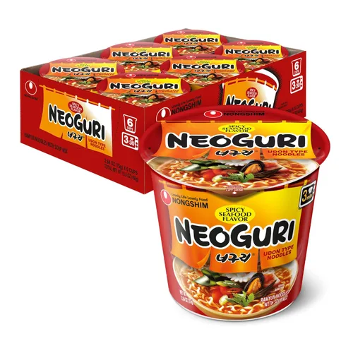 Nongshim Fideos Ramen, taza gourmet de ramen instantáneo, sopa de fideos premium para microondas, mariscos picantes Neoguri, 2.64 onzas (paquete de
