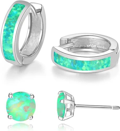 Miniatura 256 de CiNily Aretes Huggie de ópalo con bisagras, chapados en oro, hipoalergénicos, pequeños aretes de aro para mujeres, adolescentes, niñas, hombres