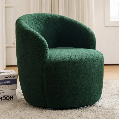 Miniatura 21 de FOXHUNTER Silla giratoria de barril, sillón individual pequeño de 360°, cómodo sofá redondo, sillas de botón acolchadas, modernas sillas de acento