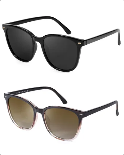 Miniatura 34 de FIMILU Paquete de 2 lentes de sol polarizados para mujer, lentes de protección UV400, montura grande, lentes de moda, elegantes