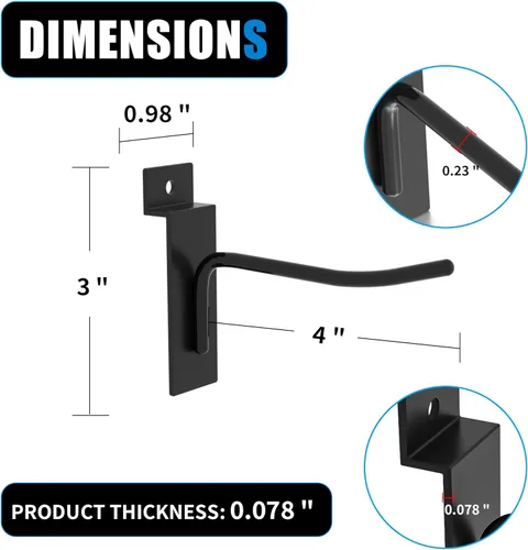 Miniatura 2 de Ganchos de pared de listones de 4 pulgadas, gancho de pared de listones negros, 25 ganchos para accesorios de panel de pared de listones