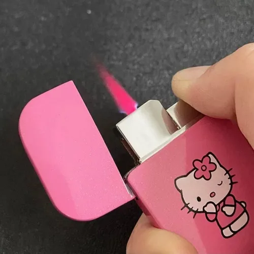 Miniatura 3 de NIVEK Encendedor de bolsillo con llama rosa KT Cat recargable Kawaii Y2K estética a prueba de viento llama