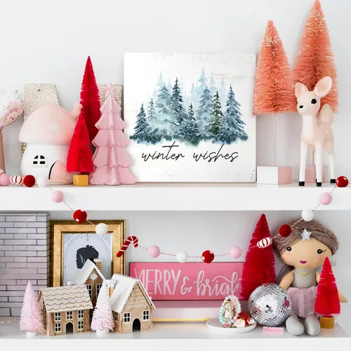 Miniatura 3 de MTRGDN Decoración de árbol de invierno, letrero de Navidad y decoración de Navidad, placa de bloque de madera rústica para el hogar