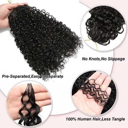 Miniatura 2 de Extensiones de cabello humano de ganchillo con plumas, 16 pulgadas, 2.12 oz, afro, rizado, sin nudos, previamente separados, invisibles, extensiones
