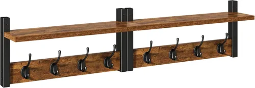 Miniatura 9 de YMYNY Estante Perchero Montado en la Pared, Juego de 2 Ganchos para Abrigos, Colgador de Abrigos de Entrada con 8 Ganchos, Estante Flotante de Pared