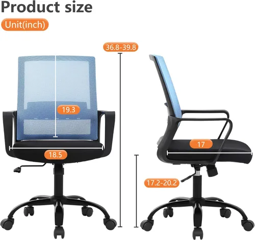 Miniatura 8 de PayLessHere Silla de oficina para computadora, silla ergonómica de malla, respaldo medio, silla giratoria para oficina en casa, silla de escritorio