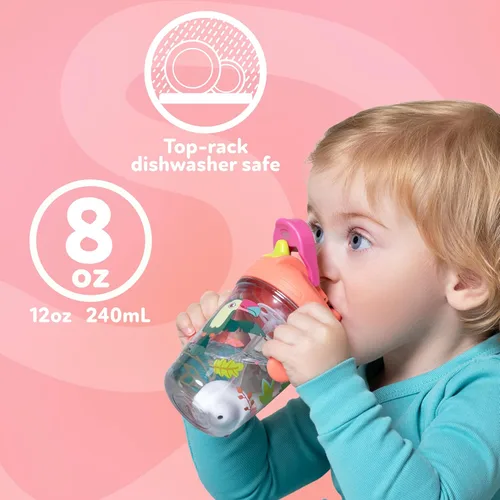 Miniatura 6 de Nuby Taza multifunción 2 en 1 para niños pequeños con popote con peso de 360° y boquilla dura, 8 onzas, asas de fácil agarre y tapa abatible, más