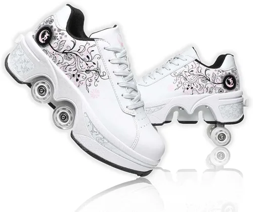 Miniatura 9 de Zapatos de patinaje para mujer, cuatro rondas, zapatos de patines de ruedas para niños que se convierten en patines de ruedas, zapatos ligeros al