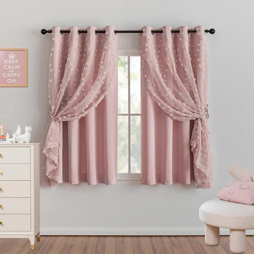 Miniatura 14 de Mysky Home Cortinas de doble capa, dormitorio, traslúcidas, opacas, habitación de niños, comedor, guardería, ojales, oscurecer la habitación, 52 x