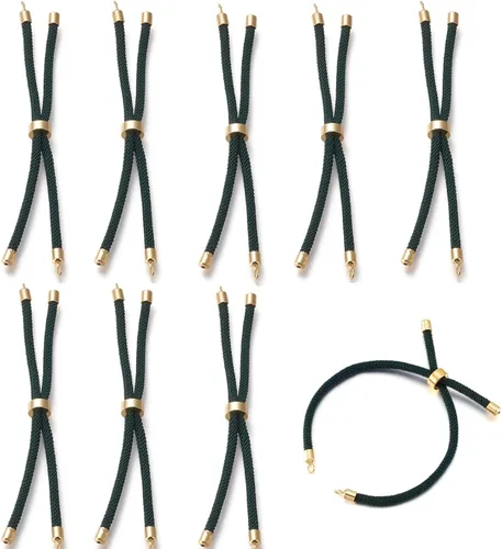 Miniatura 39 de 10 piezas de pulseras de cordón de nylon torcido para hacer joyas ajustables con deslizadores con accesorios de latón dorado para accesorios