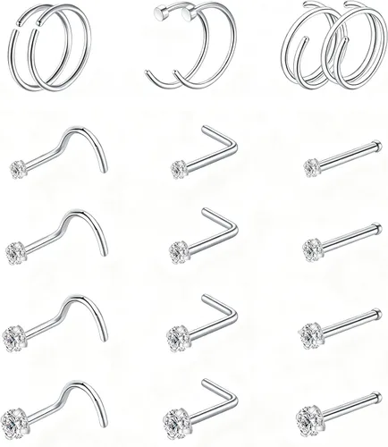 Miniatura 31 de Nose Rings Hoop and Nose Studs Sets for Women Men,Hypoallergenic 316L Surgical Stainless Steel Hinged Clicker Segment Nose Rings Hoop Helix