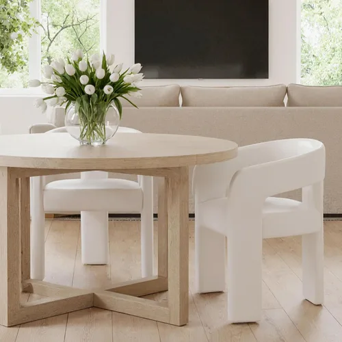 Miniatura 5 de HNY Silla moderna de cocina y comedor de estilo barril, silla de acento tapizada en cuero sintético PU con brazo, silla de lado de 47 cm de ancho