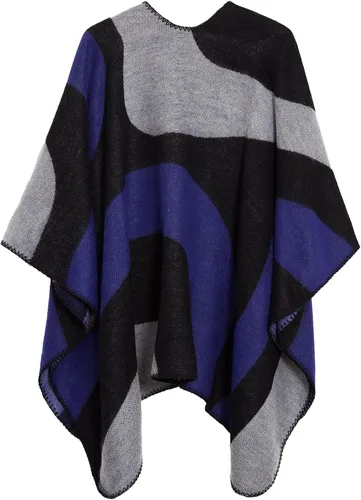 Miniatura 2 de Chal de punto para mujer, a cuadros, con parte delantera abierta, tipo poncho, tipo capa envolvente