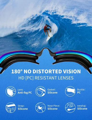 Miniatura 5 de Paquete de 2 gafas de natación sin fugas, antivaho y UV, gafas de natación para adultos, hombres y mujeres, lentes de policarbonato con espejo HD