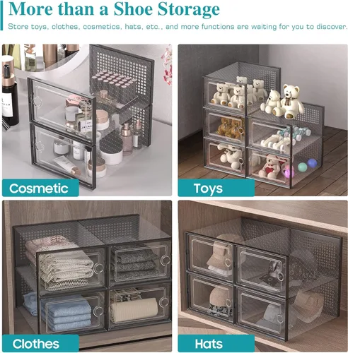 Miniatura 6 de Kuject Cajas grandes de almacenamiento de organizadores de zapatos para armario, paquete de 12 contenedores apilables de plástico transparente
