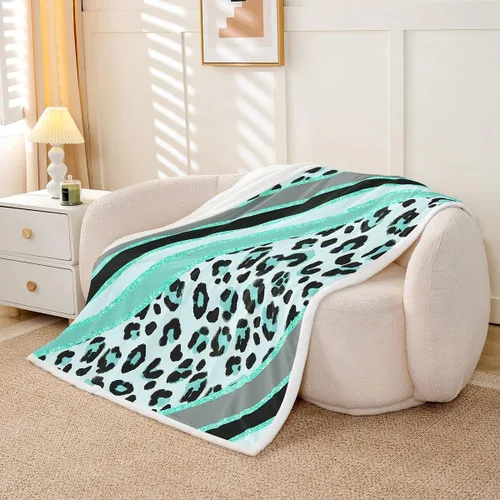 Miniatura 2 de Homewish Abstract Leopard Kids Throw Blanket,Cheetah Skin Wild Animals Bed Blanket for Girls Boys Women,Geometric Stripes Fashion Fleece