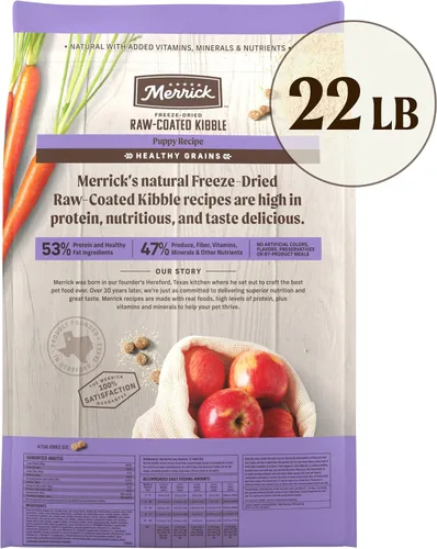 Miniatura 10 de Merrick Healthy Grains - Croquetas crudas liofilizadas, alimento natural para cachorros con alto contenido de proteínas, pollo y arroz integral
