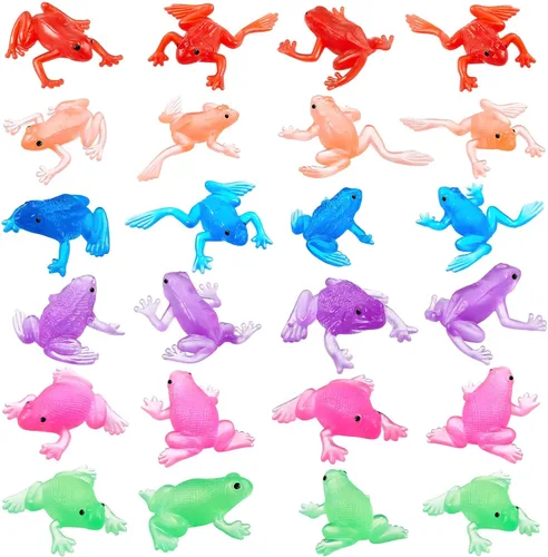 Jenaai Paquete de 24 mini ranas de goma de juguete realistas de ranas de Pascua, figuras de animales de la selva tropical para Pascua, recuerdos de