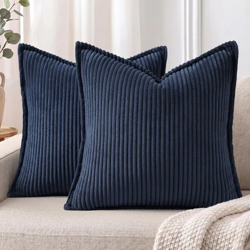 Miniatura 15 de Mecatny Juego de 2 fundas de almohada de pana de 16 x 16 pulgadas, fundas decorativas neutrales suaves de estilo bohemio para sofá y sala de estar