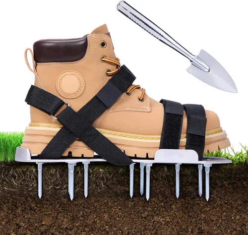 Miniatura 8 de Ohuhu Zapatos aireadores de césped para vidrio: zapatos de aireación de instalación libre con pala de acero inoxidable, sandalias de aireación