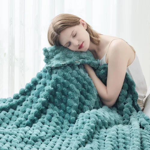 Miniatura 35 de NEWCOSPLAY Manta de Tiro Súper Suave Aqua Franela Sedosa Premium Forro Polar Jacquard Acanalado 3D Ligero Manta de Cama Uso en Todas las Estaciones