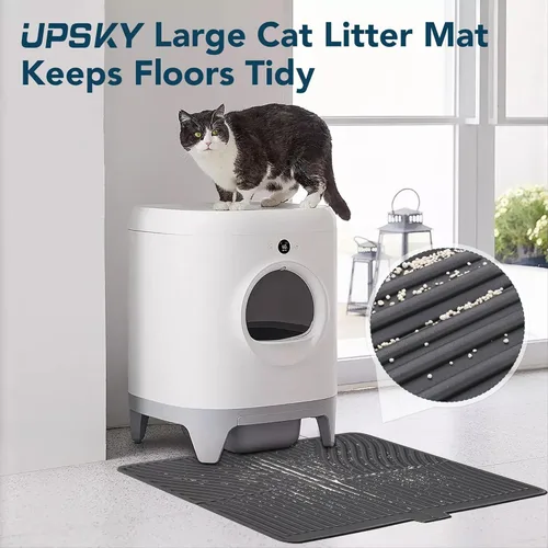 Miniatura 7 de UPSKY Tapete de arena para gatos, tapete grande para atrapar arena para gatitos, suave para patas de gatito, tapete para caja de arena mantiene