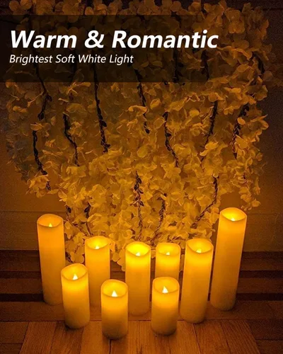 Miniatura 2 de Velas sin llama, juego de 10 velas LED parpadeantes (4 pulgadas, 5 pulgadas, 6 pulgadas, 7 pulgadas x 2.2 pulgadas de profundidad), velas Paquete