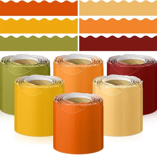 TaoBary 6 Rollos 59.99 m Bordes de Tablero de Anuncios de Navidad y Otoño para Aula, Adornos de Tablero de Anuncios con Borde Escalonado para Serie