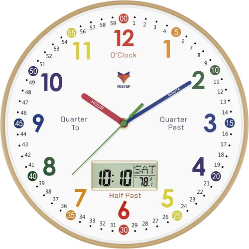Miniatura 13 de Foxtop Reloj de Aprendizaje Digital y Analógico para Niños - Reloj de Enseñanza para Decir la Hora de 12 Pulgadas Silencioso Sin Tictac Operado