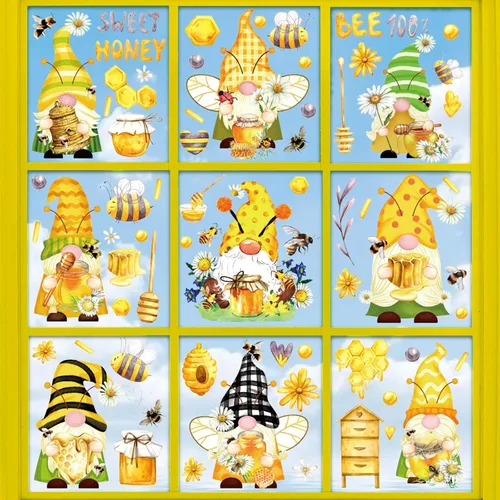 Miniatura 12 de Whaline 9 hojas de calcomanías para ventana de regreso a la escuela, gnomo lápiz libro globo mochila escolar, calcomanías para ventana