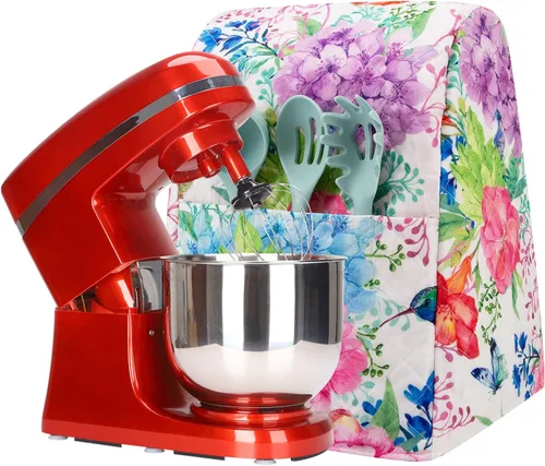 Miniatura 9 de Funda para batidora de pie floral con bolsillos, acolchada a prueba de polvo, compatible con KitchenAid de 5 a 8 cuartos de galón, Hamilton Beach