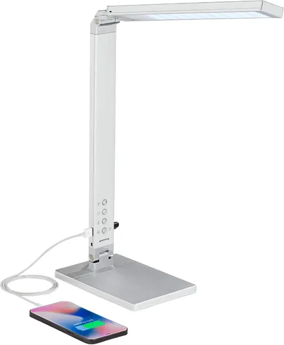 Miniatura 3 de 360 Lighting Jett - Lámpara de mesa moderna de escritorio de 16 1/2 pulgadas de alto con puerto de carga USB y luz nocturna LED de aluminio plateado