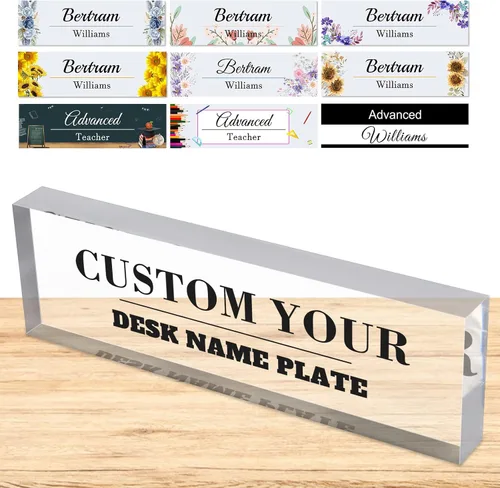 Miniatura 17 de Placa de nombre personalizada para escritorio, placas de nombre personalizadas para hombres y mujeres, diseño de girasol con logotipo de negocios
