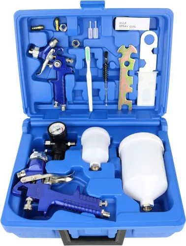 Juego de Pistola de Pulverización por Gravedad de Aire HVLP, Pistola de Pintura de 2 Pulverizadores, 0.8mm 150ml y 1.4mm 600ml Alimentación por