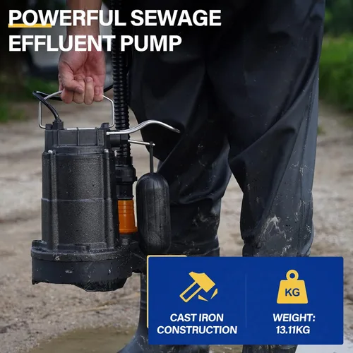 Miniatura 2 de Acquaer Bomba sumergible de aguas residuales/efluentes de 1/3 HP, bomba de sumidero de hierro fundido de 3680 GPH con interruptor de flotador
