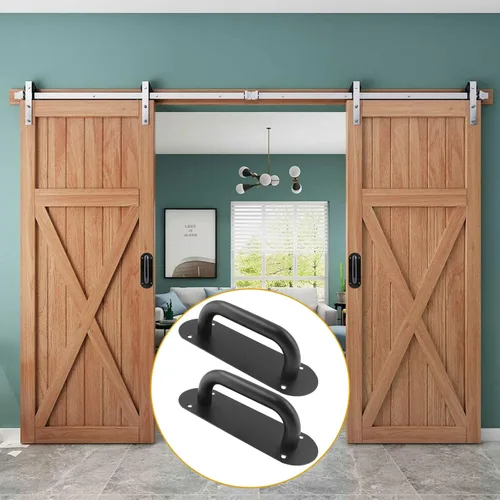 Miniatura 6 de Biaungdo Paquete de 2 tiradores de puerta de acero inoxidable, resistentes para puerta corrediza de granero, gabinete de cocina, negro mate