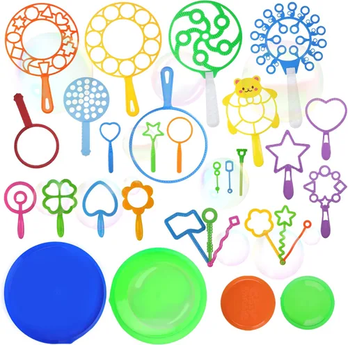 Juego de varitas de burbujas, 28 piezas de varita de burbujas grande con bandeja, ideal para niños, regalos de fiesta de burbujas de verano al aire