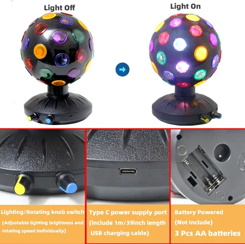 Miniatura 3 de Proyector de luz nocturna LED de bola de discoteca giratoria de 360°, lámpara ajustable de brillo para fiestas, iluminación, Halloween, Navidad