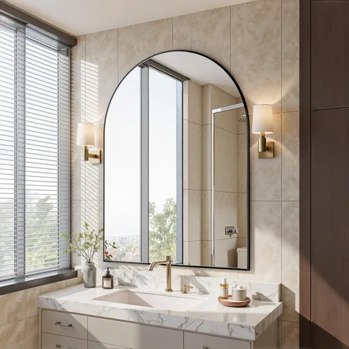 Miniatura 14 de Antok Espejo de baño arqueado, espejo de pared de 20 x 30 pulgadas, espejos de tocador para sobre el fregadero, espejos de baño con marco