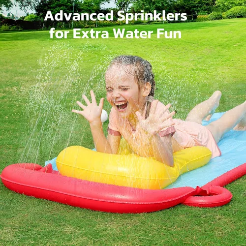 Miniatura 6 de ELEMARA Tobogán acuático inflable para patio trasero, sistema avanzado de rociadores de 19.1 pies para piscina y bodyboard de 24.8 pulgadas, parque